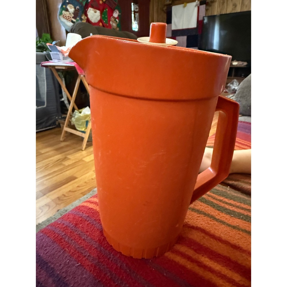 Vintage Orange Plastic Pitcher with Lid Retro‎ Kitchenware Collectible